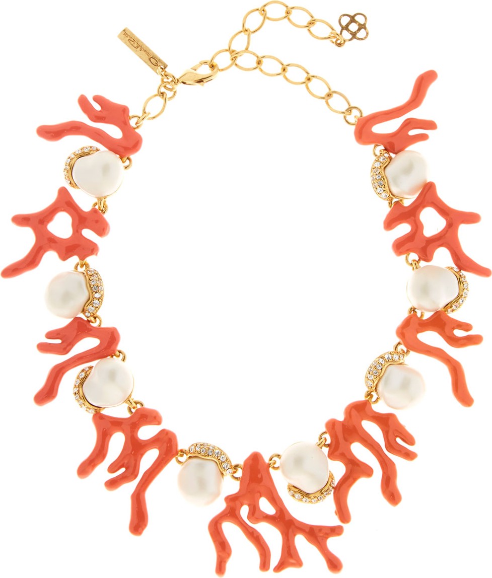 Oscar De La Renta Crystal & Coral Station Necklace