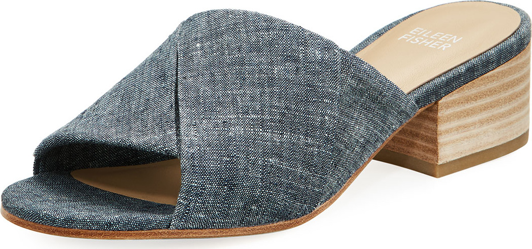 Eileen Fisher Ruche Chambray Slide Sandal