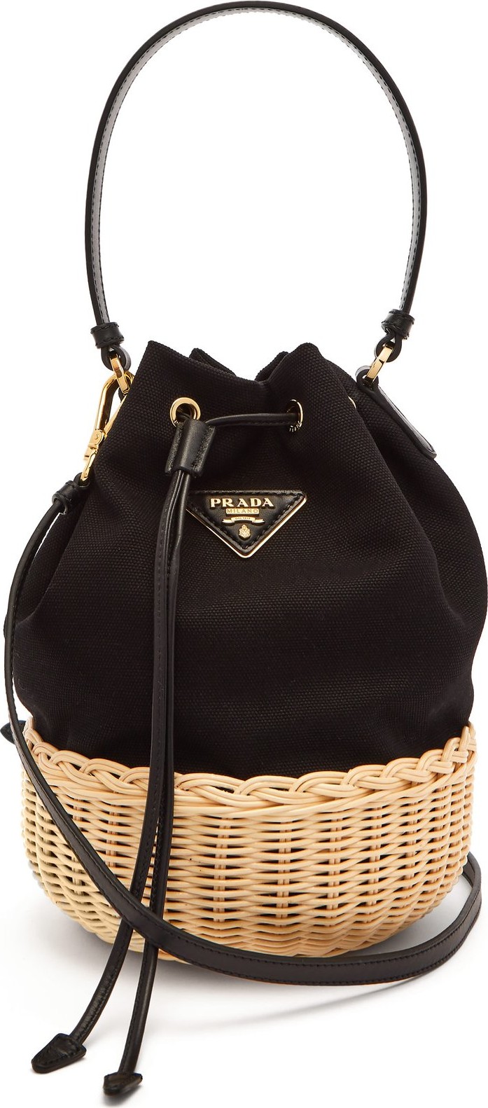 Prada Canvas and woven straw bucket bag