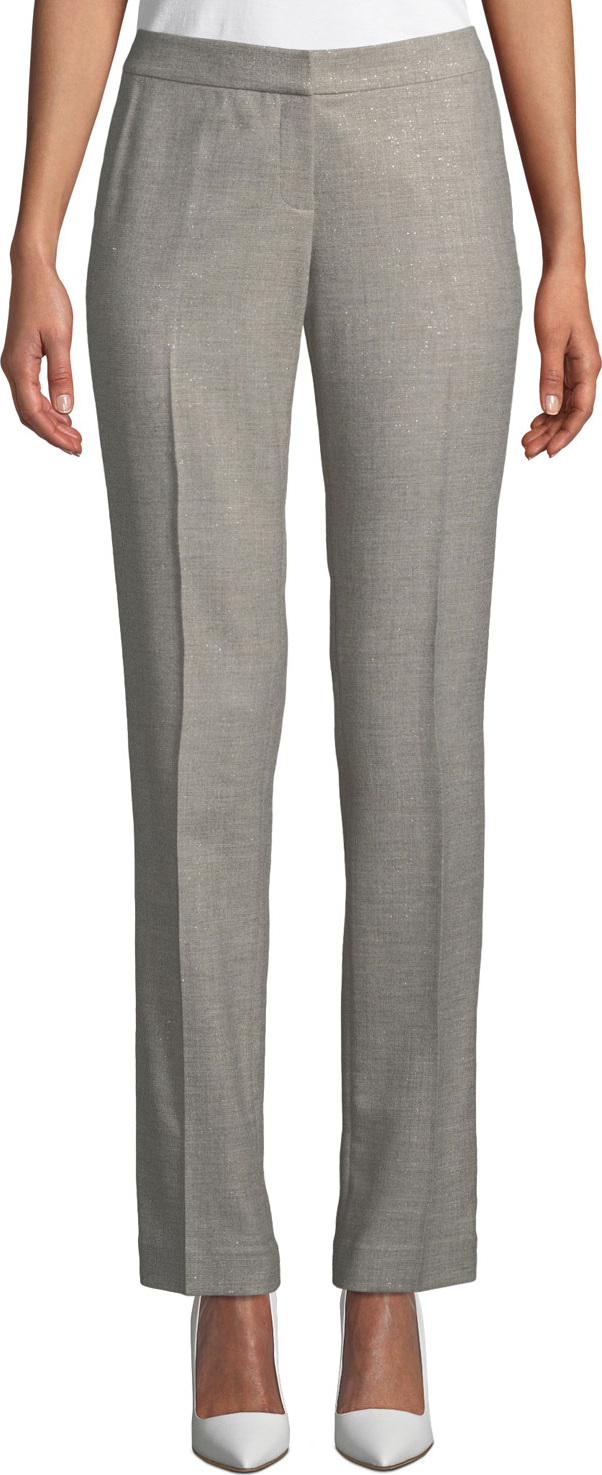 Lafayette 148 New York Stardust Wool Suiting Straight-Leg Pants