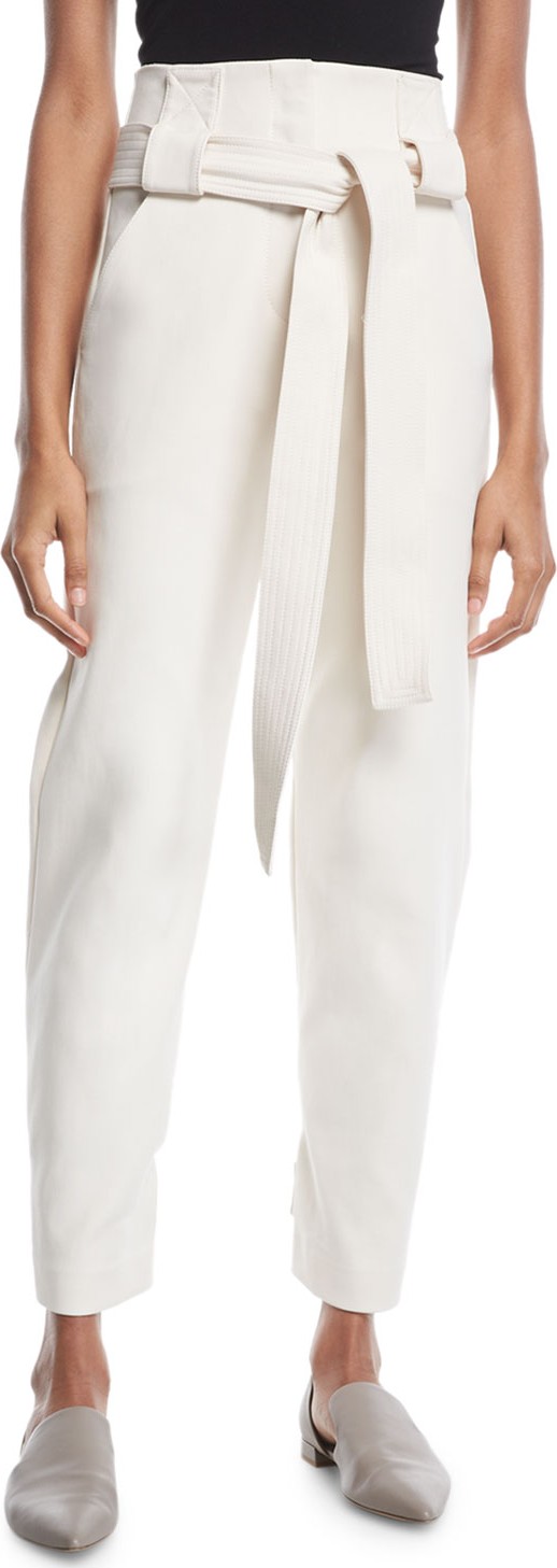Rosetta Getty Belted High-Waist Stretch-Cotton Cropped Pants