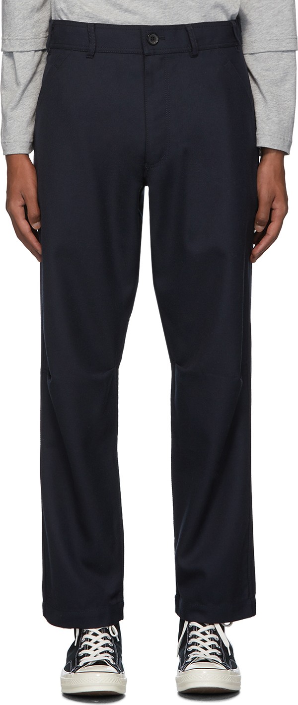 Comme Des Garcons Navy Gabardine Workstitch Trousers