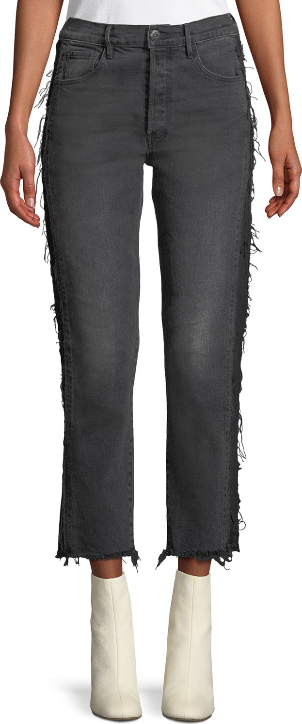 3X1 W3 Cora Cropped Straight-Leg Jeans w/ Frayed Panels