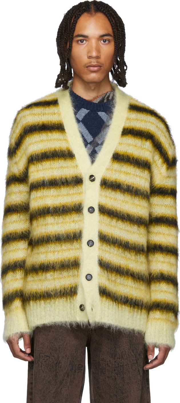 Marni Yellow & Black Striped Mohair Cardigan