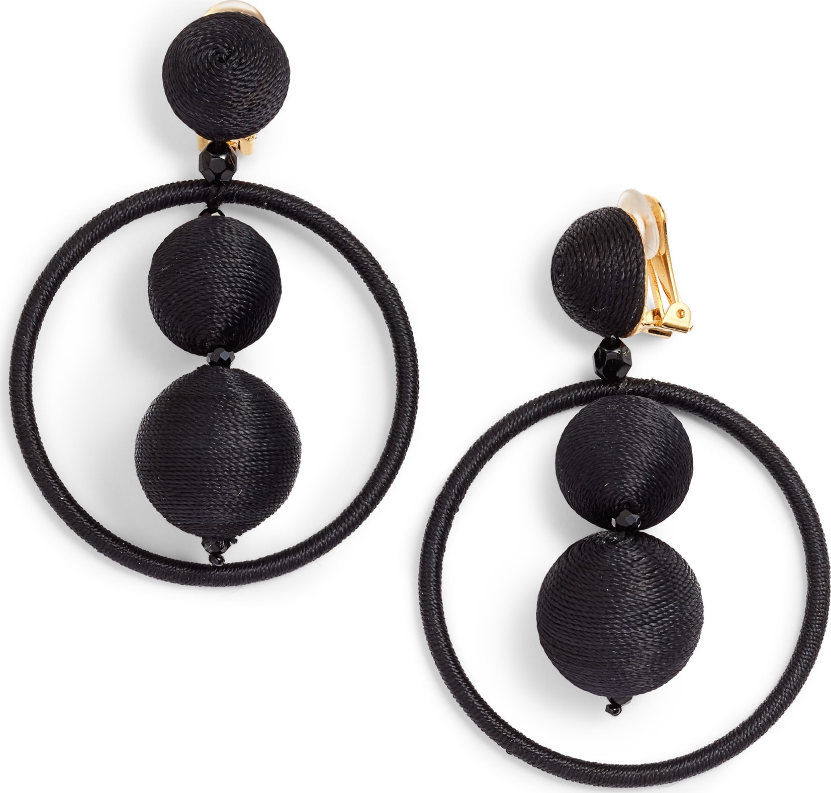 Oscar De La Renta Double Beaded Ball Hoop Clip-On Earrings