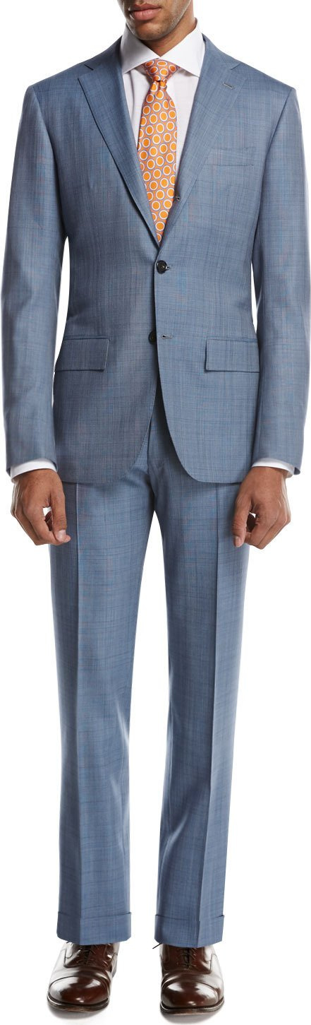 Kiton Plaid Super 160s Wool Two-Piece Suit, Light Gray