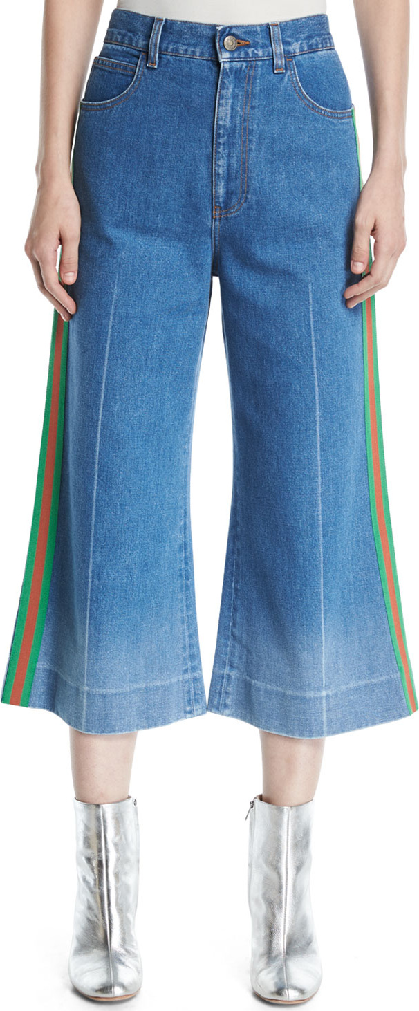 Gucci Denim Web-Trim Culotte Trousers