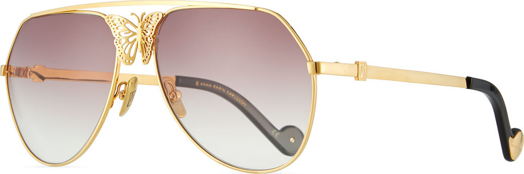 Anna Karin Karlsson Miss Rosell Gradient Aviator Sunglasses w/ 3D Butterfly