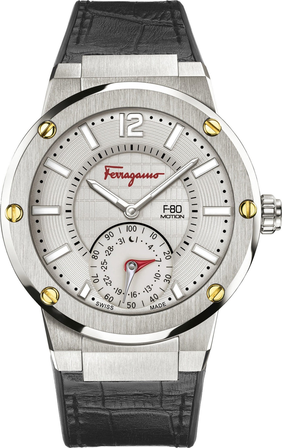 Salvatore Ferragamo 'F-80 Motion' Leather Strap Smart Watch, 44mm
