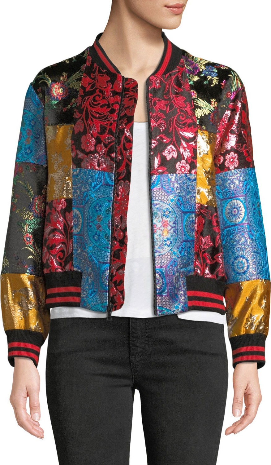 Alice + Olivia Lila Oversize Patchwork Bomber Jacket