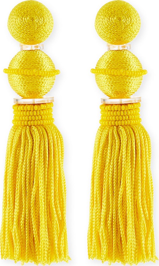 Oscar De La Renta Beaded Ball Tassel Clip-On Earrings