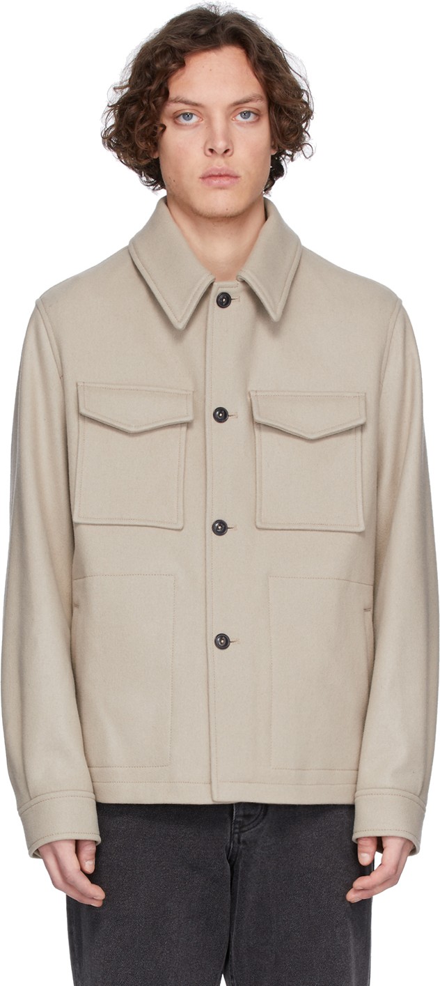 AMI Off-White Wool Buttoned Shirt Jacket AMI Off-White Wool Buttoned Shirt Jacket