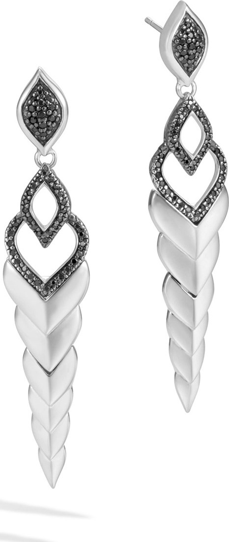 John Hardy Legends Naga Silver Long Drop Earrings with Black Sapphire & Spinel