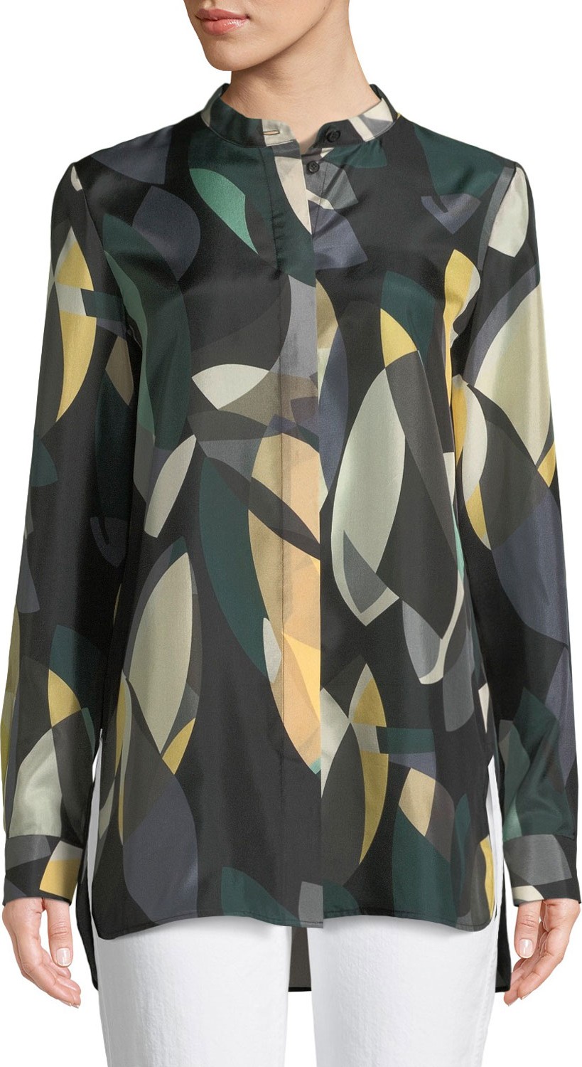 Lafayette 148 New York Brayden Ornamental Mosaic Silk Blouse