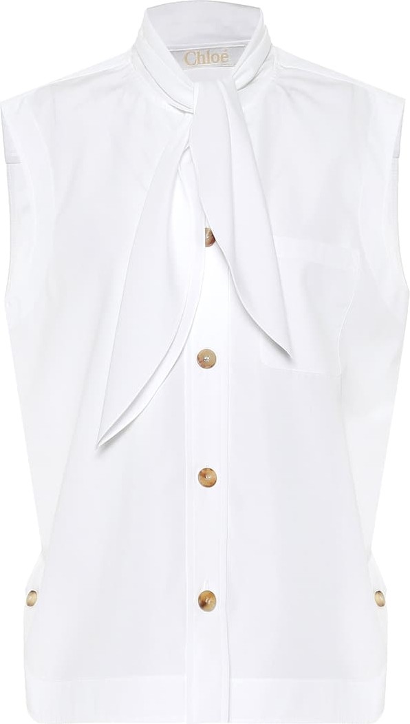 Chloe Tie-neck cotton-poplin blouse