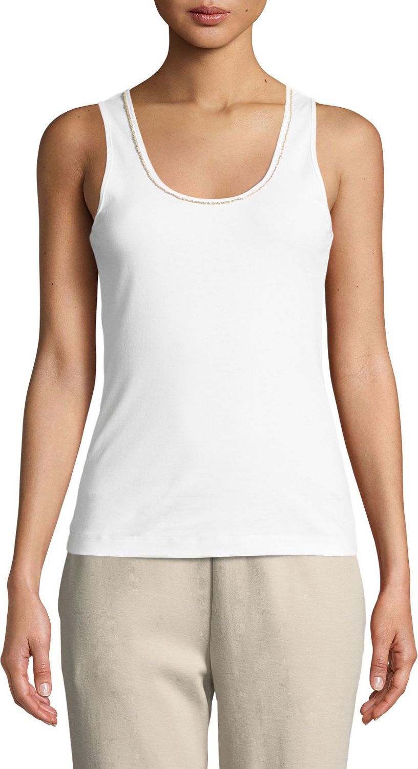 Joan Vass Golden-Chain Sleeveless Cotton Tank Top