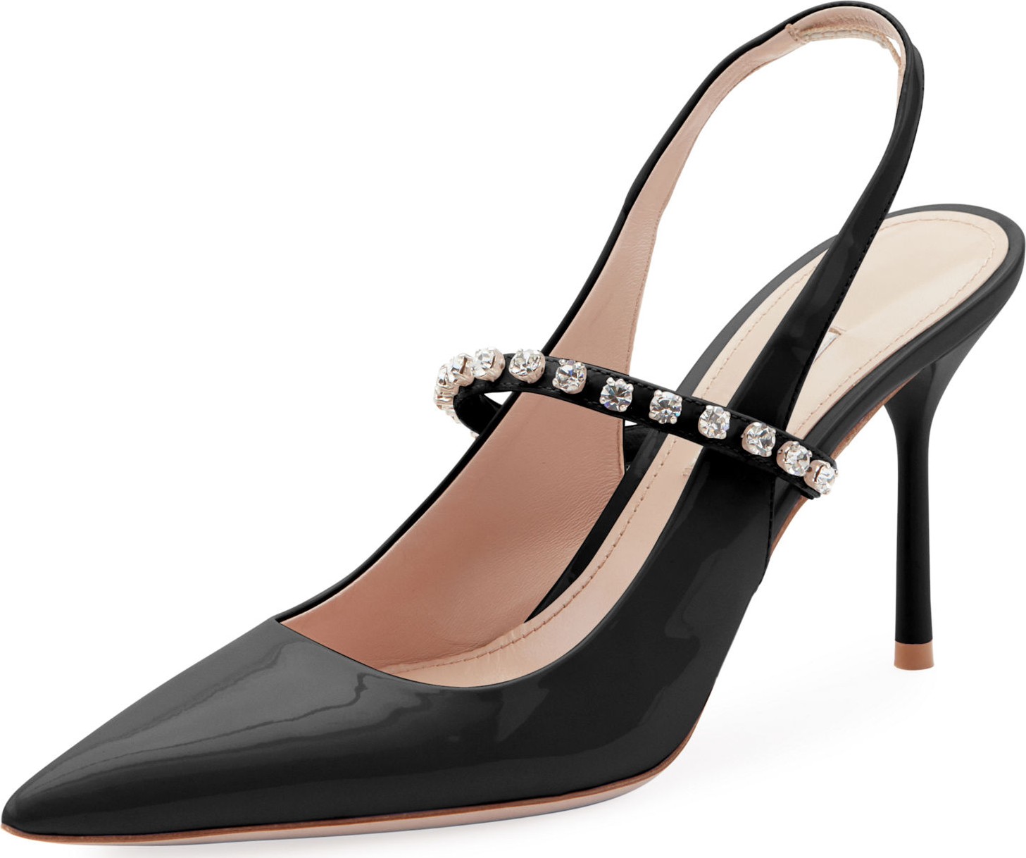 Miu Miu Patent Leather Crystal-Strap Slingback Pumps