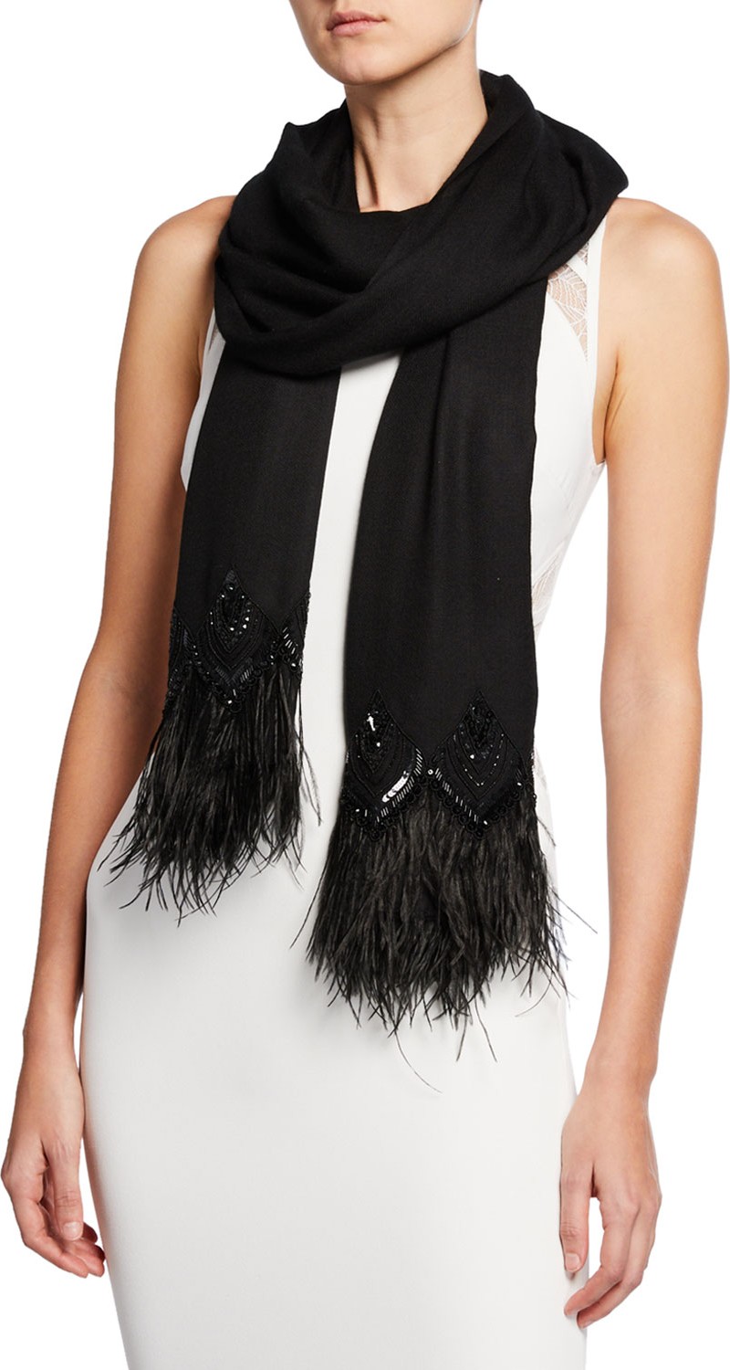 K Janavi Feather-Border Cashmere Scarf