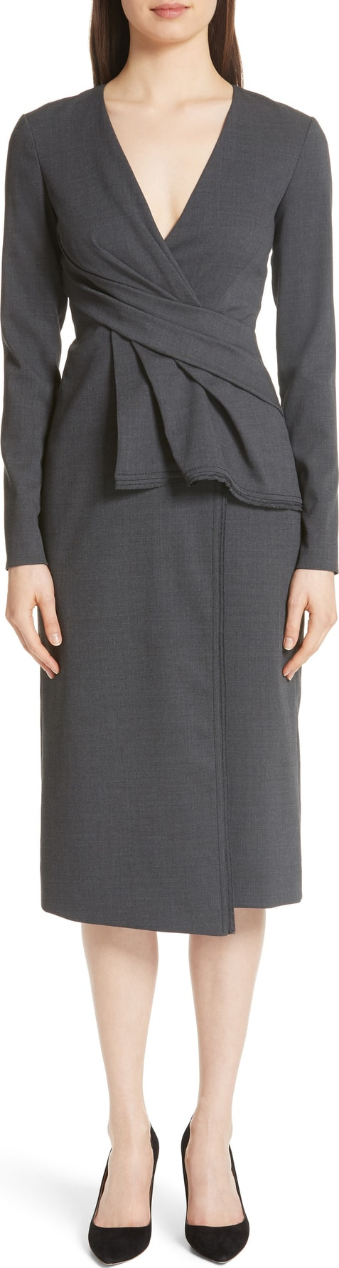 Jason Wu Peplum Waist Tropical Stretch Wool Dress