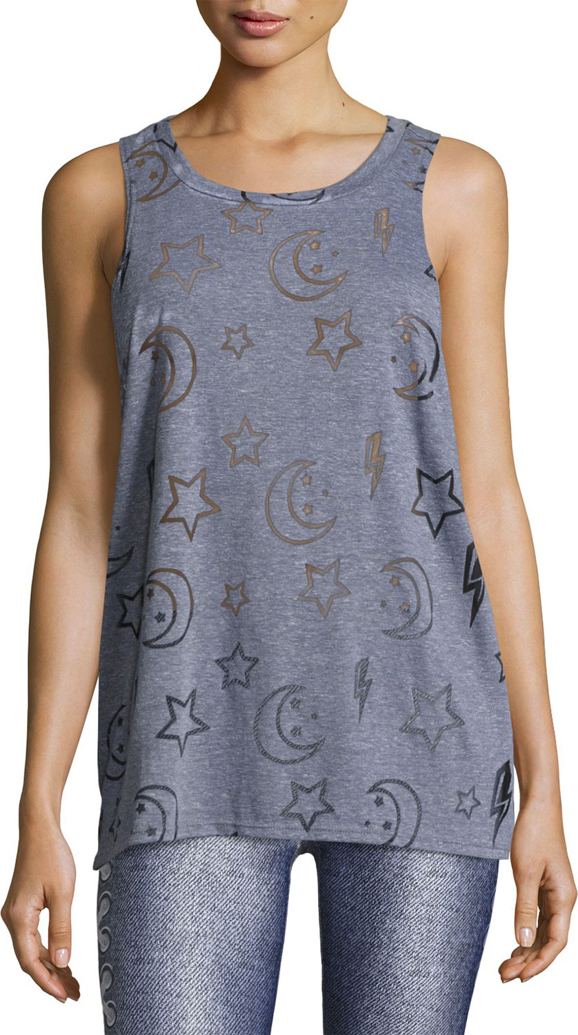 Terez Stars & Moon Burnout Racerback Tank Top, Gray