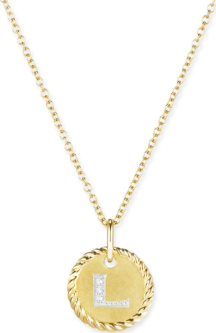 David Yurman Cable Collection 18k Diamond Initial Charm Necklace, L