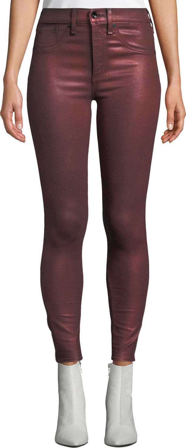 Rag & Bone High-Rise Metallic Ankle Skinny Jeans