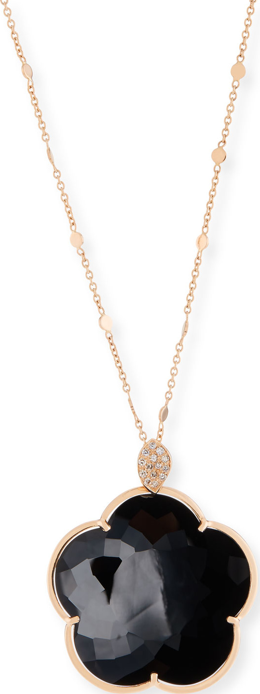 Pasquale Bruni Bon Ton 18k Black Onyx Floral Pendant Necklace w/ Diamonds