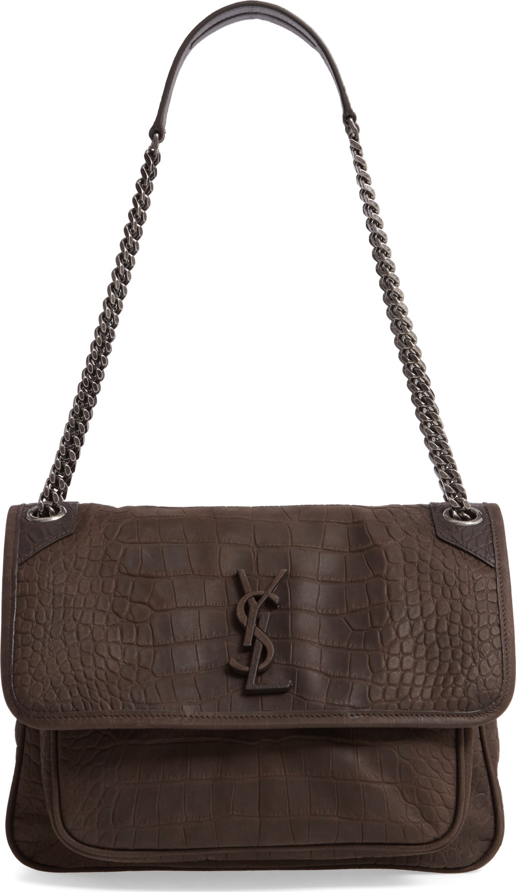 Saint Laurent Medium Niki Croc-Embossed Shoulder Bag