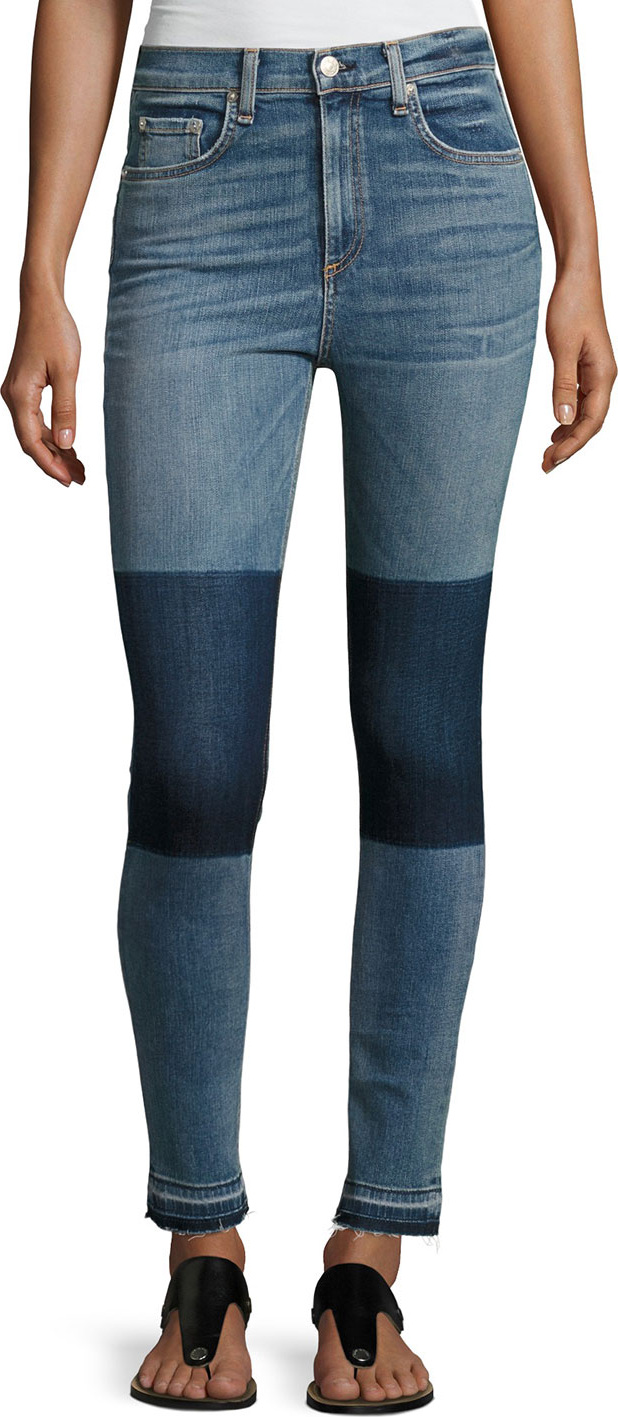 Rag & Bone Dive High-Rise Colorblock Capri Jeans, Indigo