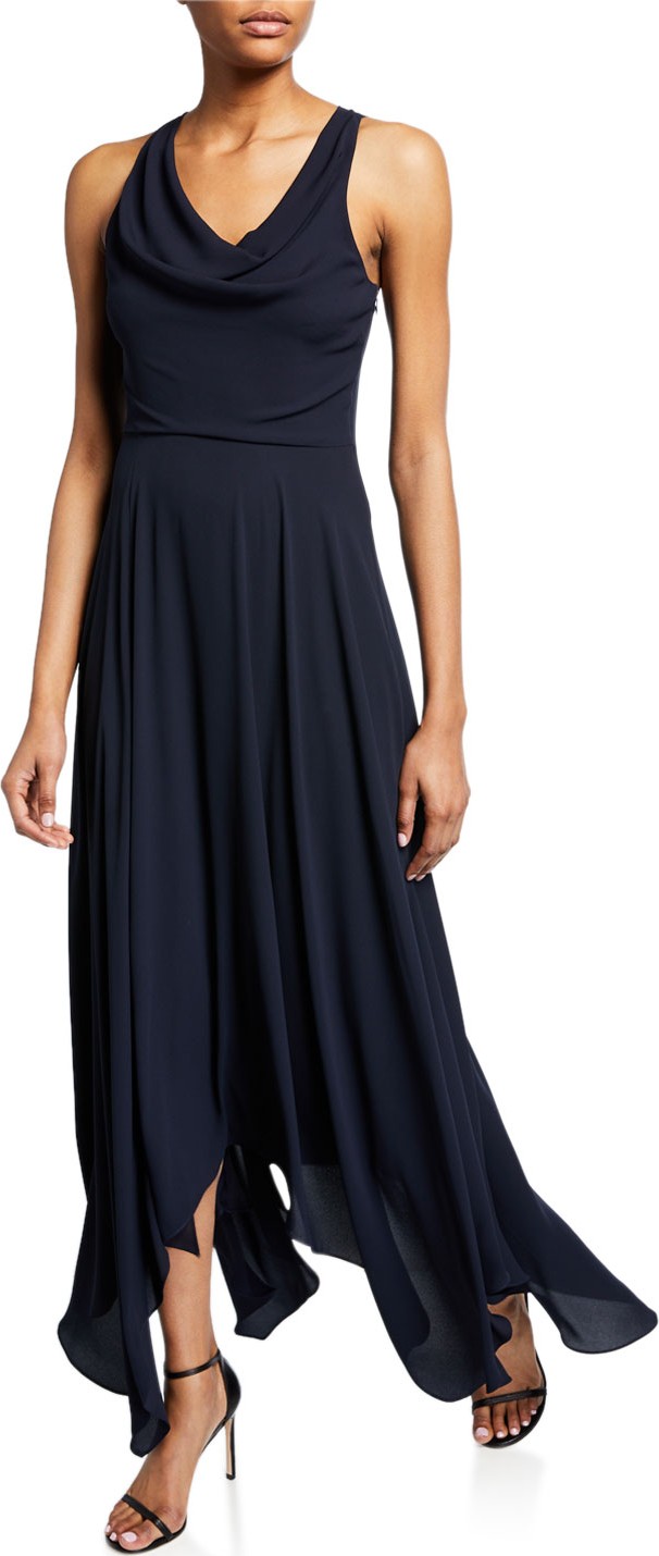 HALSTON HERITAGE Sleeveless Cowl-Neck Back-Knot Handkerchief Gown