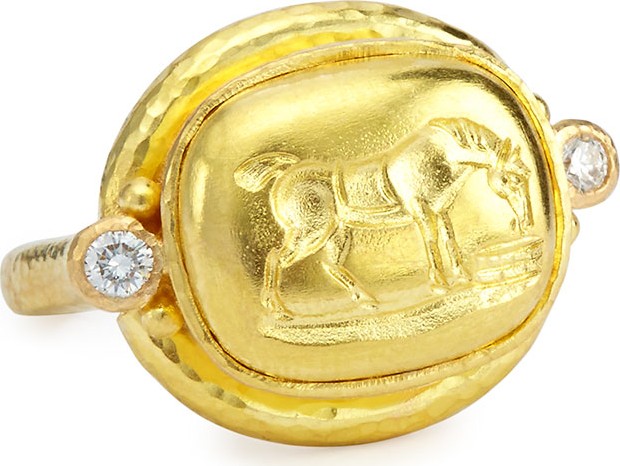 Elizabeth Locke Grazing Horse 19k Gold & Diamond Ring