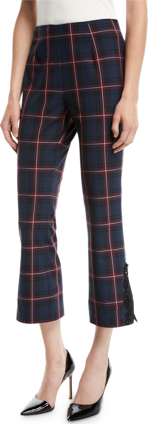 Cinq A Sept Lou Cropped Plaid Embellished Pants