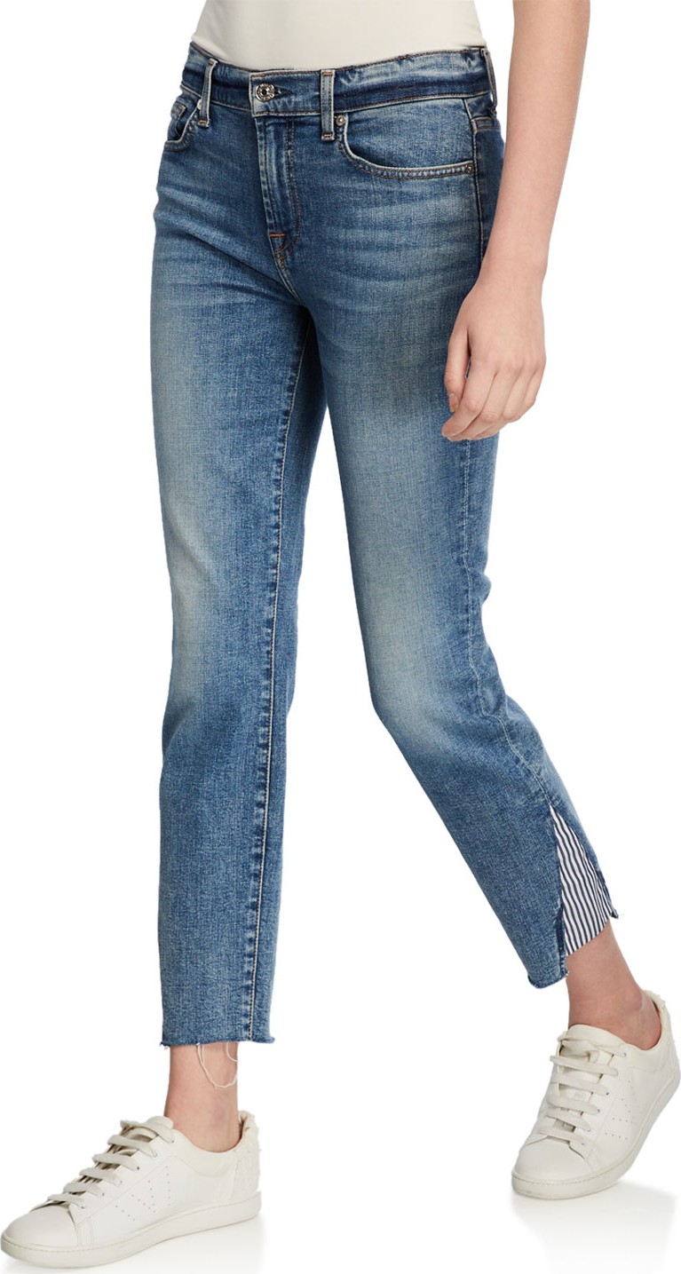 7 For All Mankind Mid-Rise Ankle Skinny Crop with Striped Inset