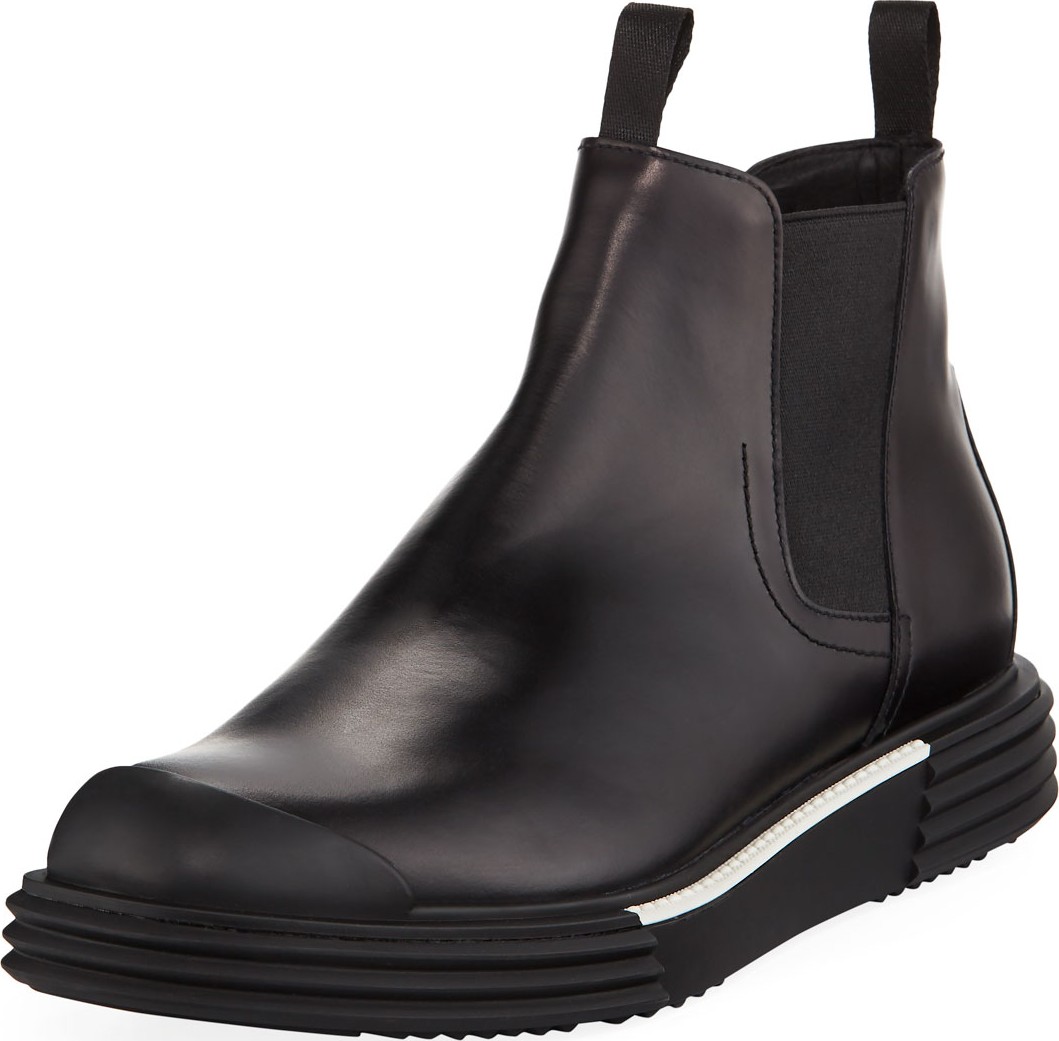 Prada Men's Leather Gored Bootie Sneakers