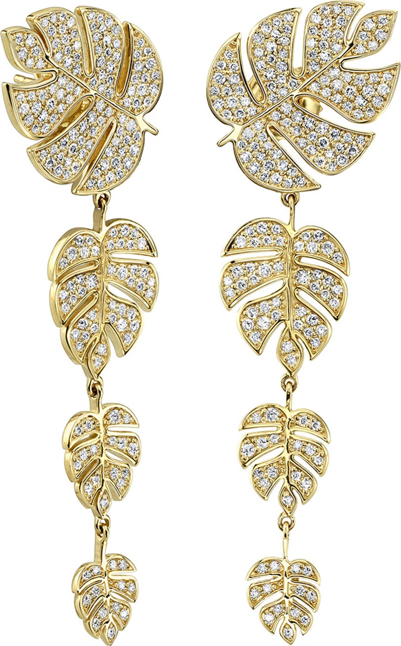 Sydney Evan 14k Diamond Monstera Leaf Drop Earrings