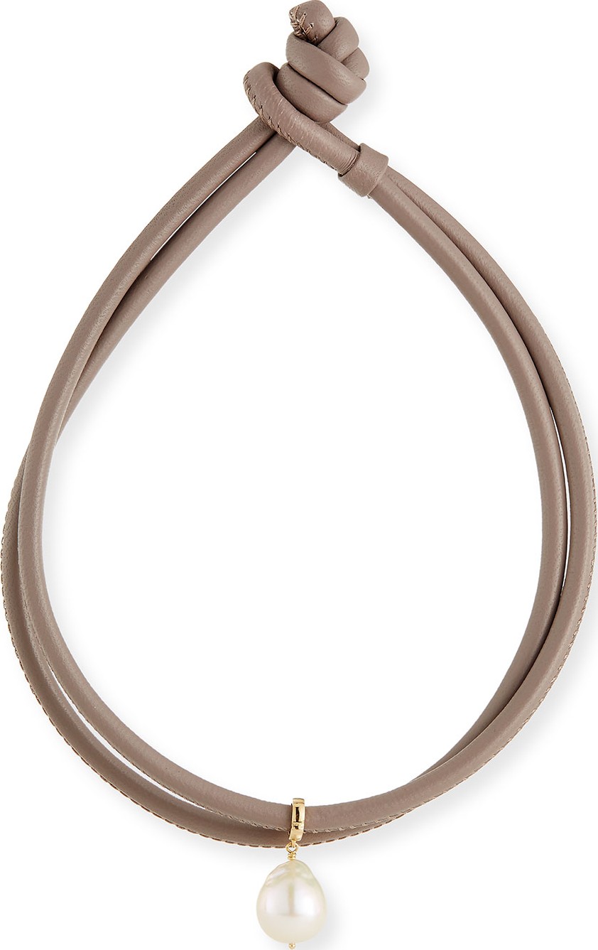 Mizuki Baroque Pearl & Leather Wrap Bracelet  Taupe