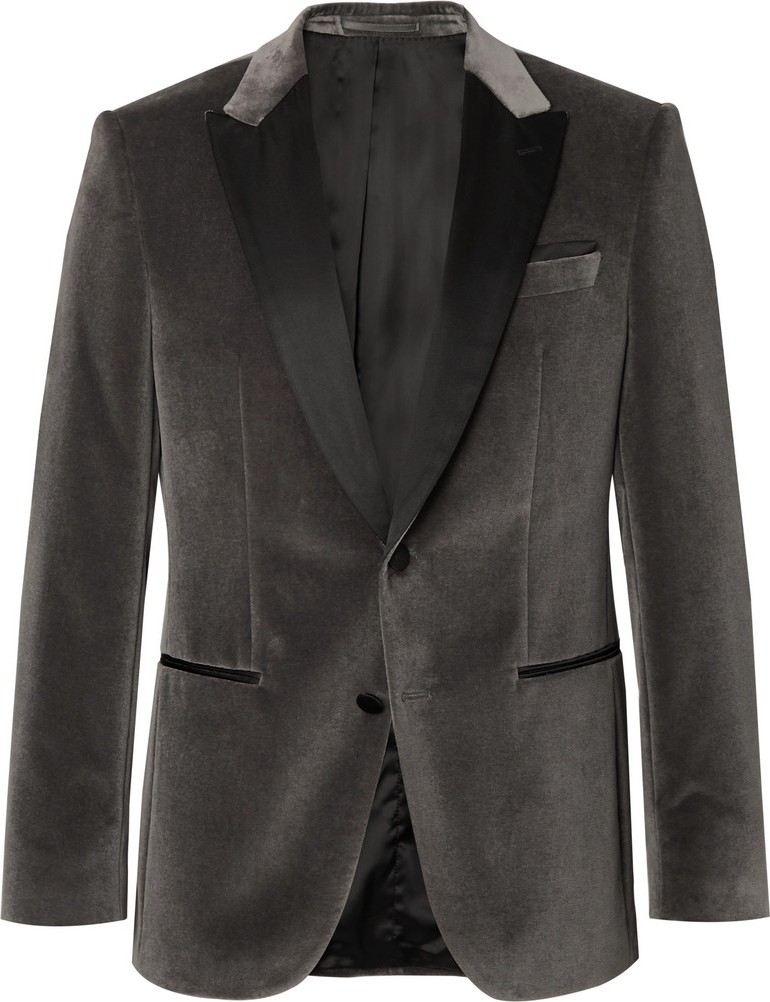 HUGO BOSS Anthracite Helward Slim-Fit Satin-Trimmed Cotton-Velvet Tuxedo Jacket