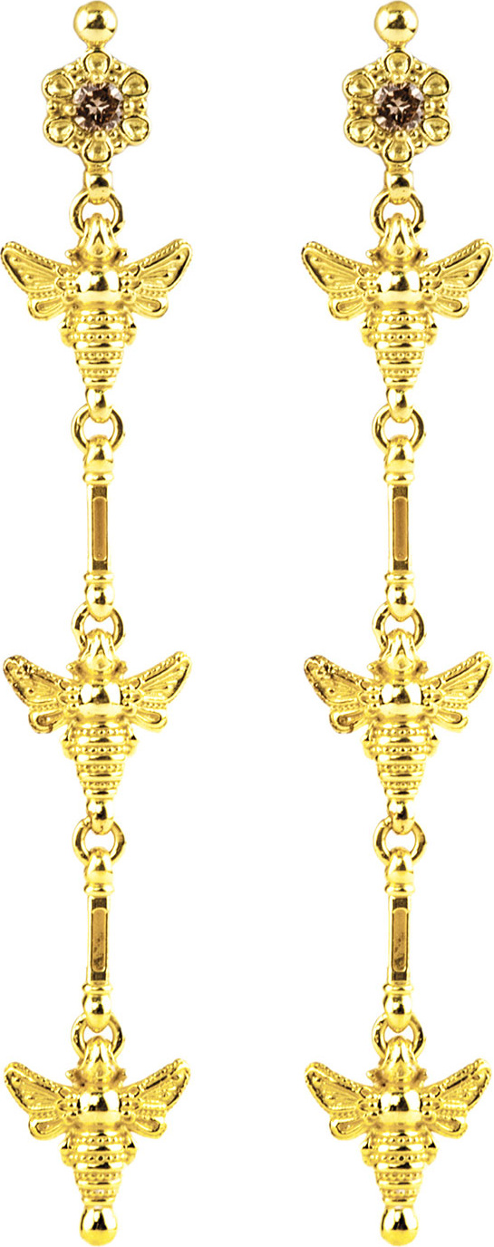 Konstantino 18k Yellow Gold Bee Drop Earrings w/ Brown Diamonds
