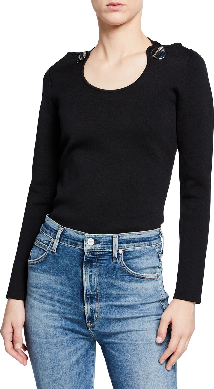3.1 Phillip Lim Embellished Jersey Pullover Sweater w/ Halter Ties