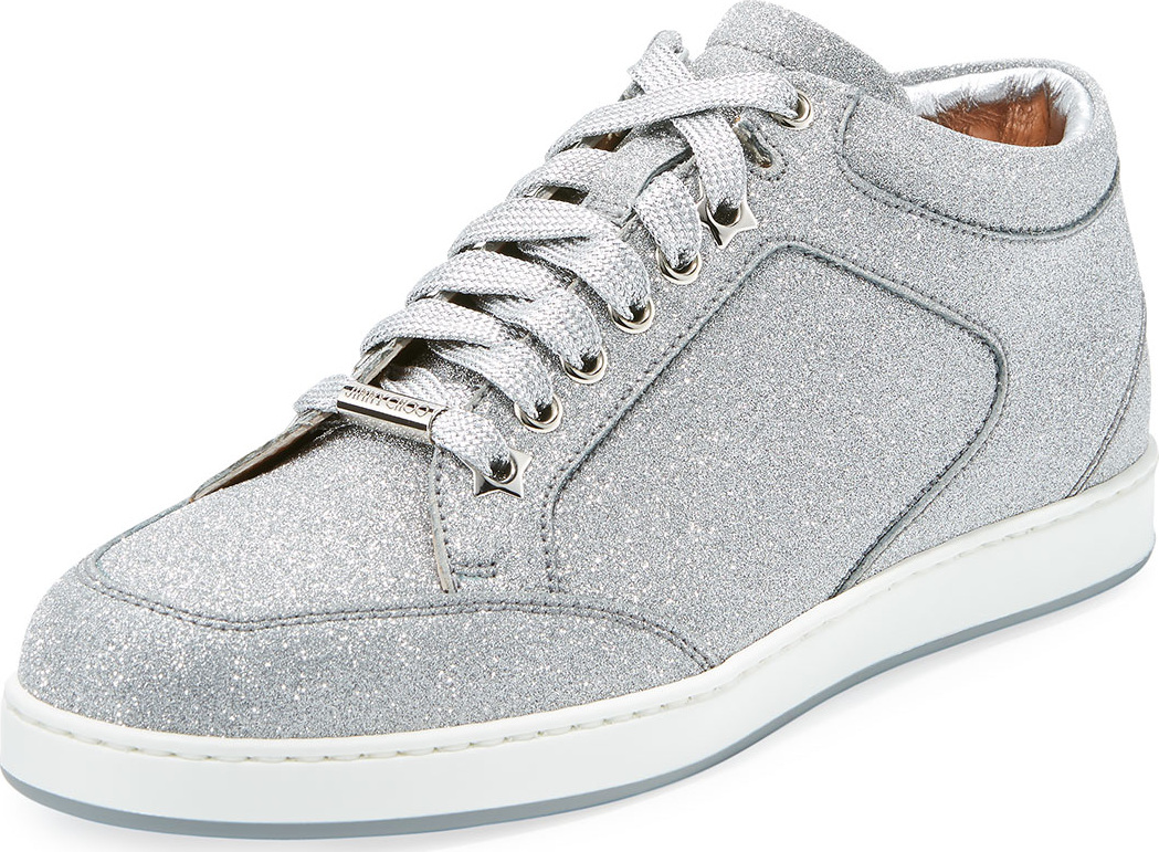Jimmy Choo Miami Glitter Leather Low-Top Sneakers