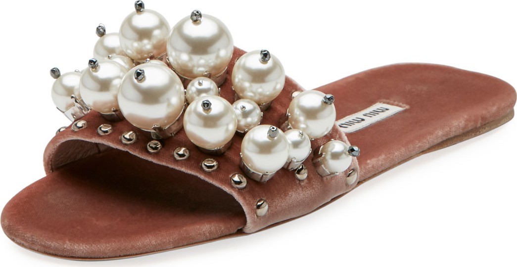 Miu Miu Pearly Velvet Slide Sandals