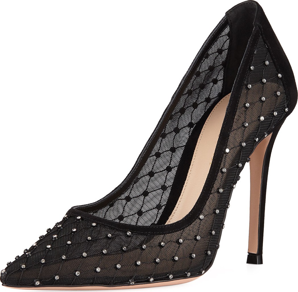 Gianvito Rossi Crystal-Lace Pointed Pumps