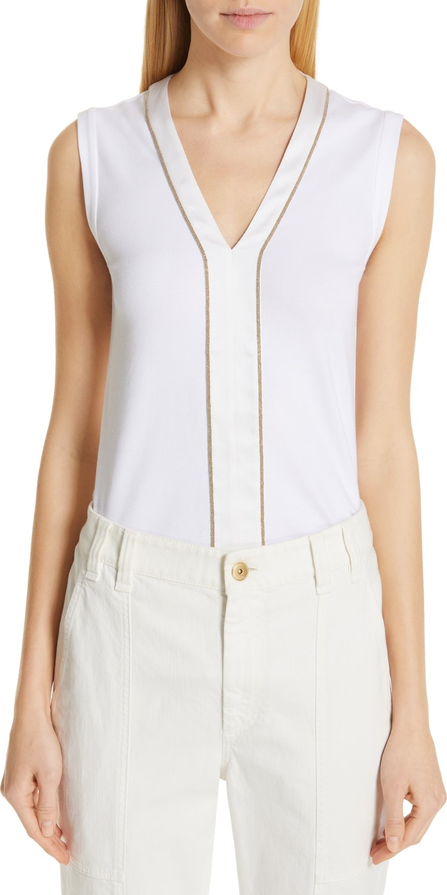 Brunello Cucinelli Monili & Satin Trim Top