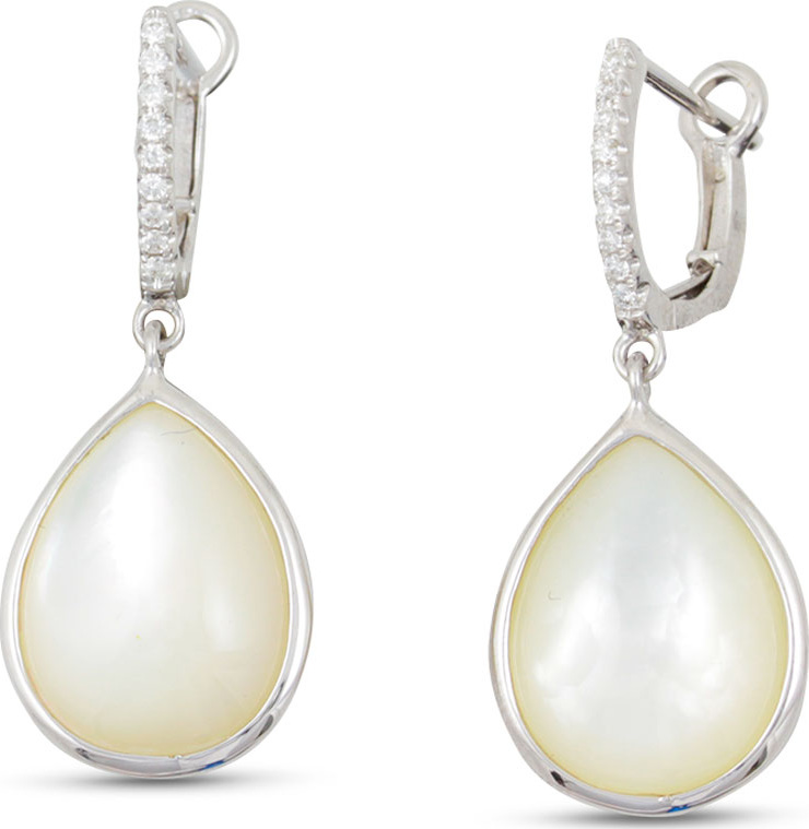 Frederic Sage Luna White Mother-of-Pearl Earrings with Diamonds in 18K White Gold