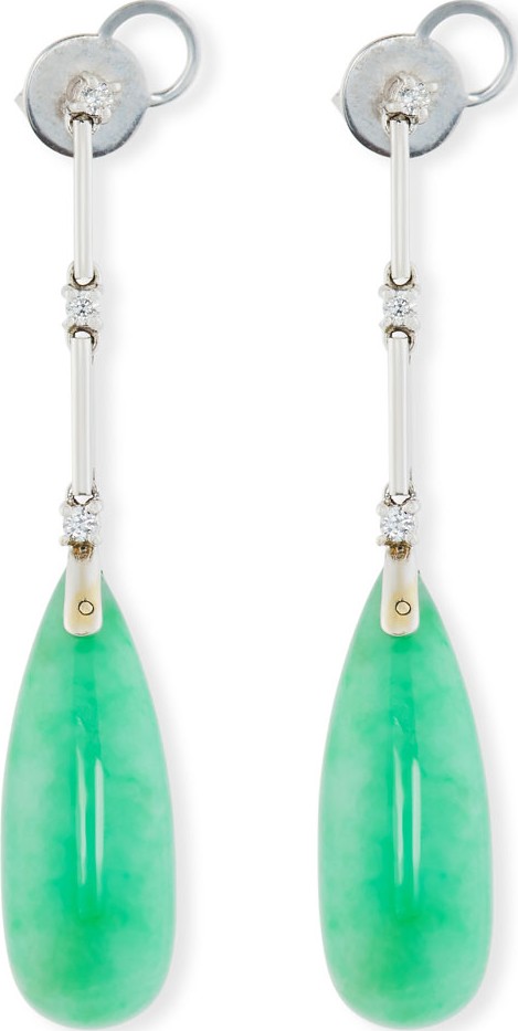 David C.A. Lin Green Jade Dangle Earrings with Diamonds