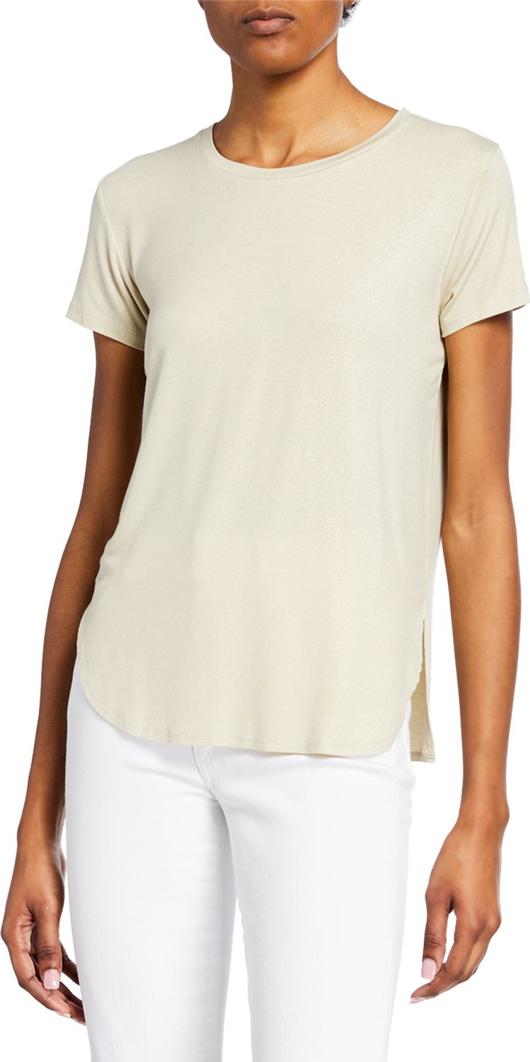 Majestic Extra Fine Metallic Crewneck Short-Sleeve Rounded-Slit Tee