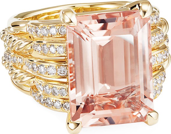 David Yurman Tides 18k Gold Diamond & Morganite Wide Ring, Size 8