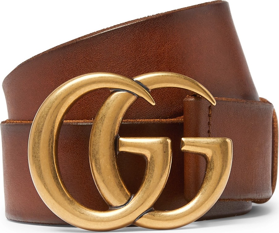 Gucci 4cm Tan Burnished-Leather Belt