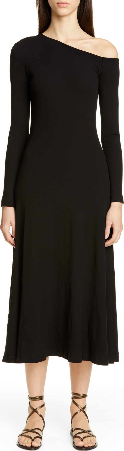 Rosetta Getty Long Sleeve One-Shoulder Cotton Flare Dress