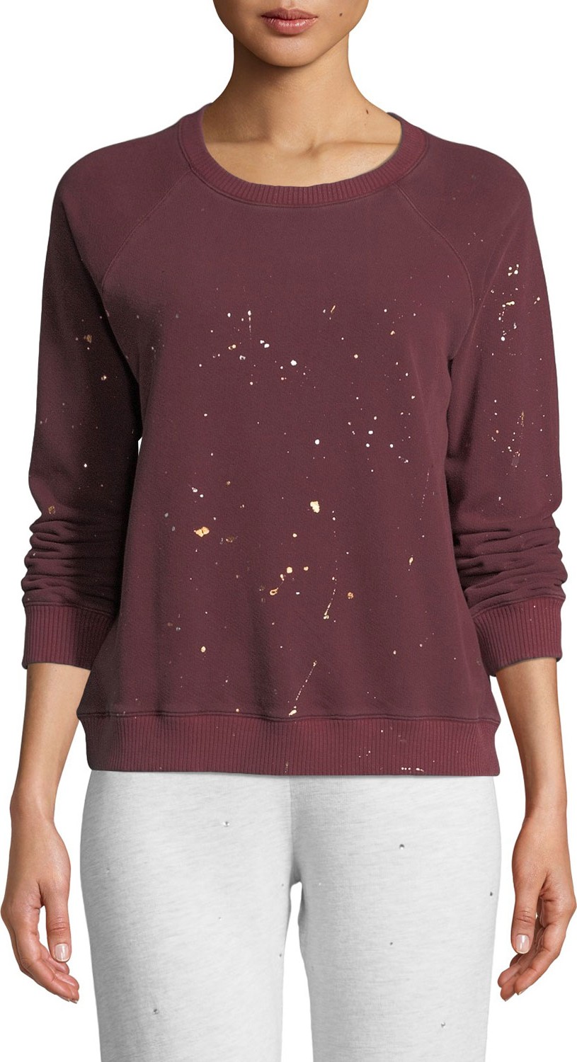 MONROW Vintage Raglan Pullover Sweater with Foil Splatter